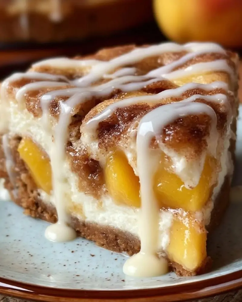 Peach Cobbler Cinnamon Roll Cheesecake