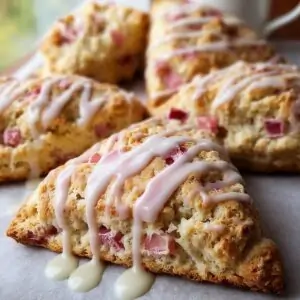 Rhubarb Scones with Sweet Vanilla Glaze