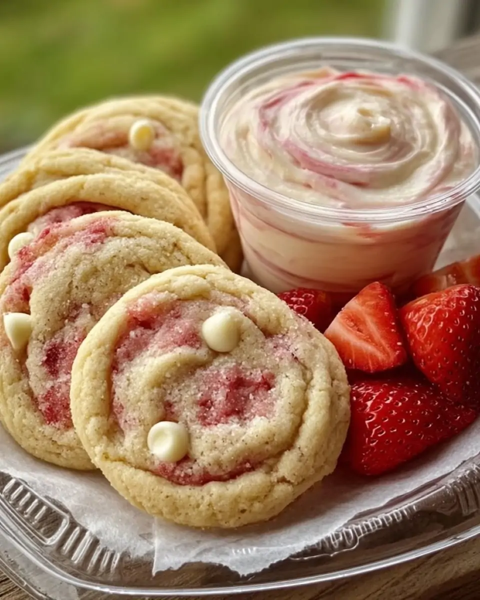 Strawberry Banana Pudding Cookies with Cheesecake Dip