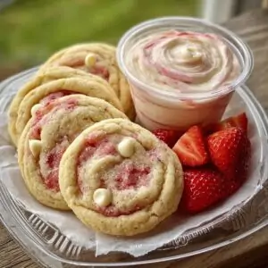 Strawberry Banana Pudding Cookies with Cheesecake Dip