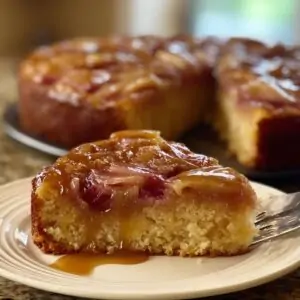 Upside-Down Rhubarb Cake with Caramel Swirls