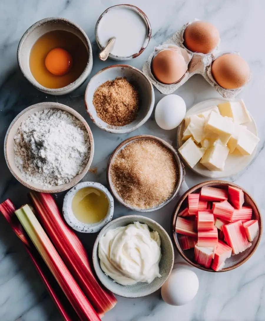 Upside-Down Rhubarb Cake with Caramel Swirls - Ingredients